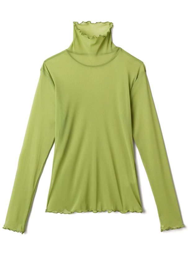 日本 GRL - 聯名款 透膚捲邊長袖內搭/上衣-開心果綠