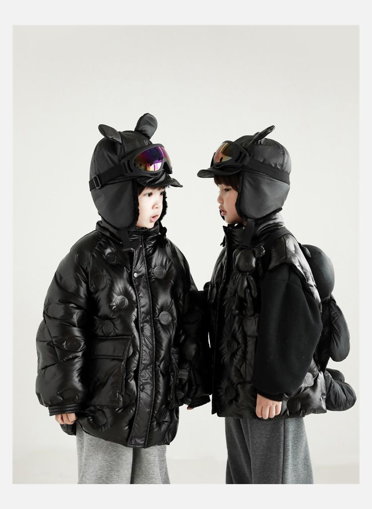 TONGMO - (90%鴨絨)可拆卸太空感立領羽絨外套-熊熊-米白色