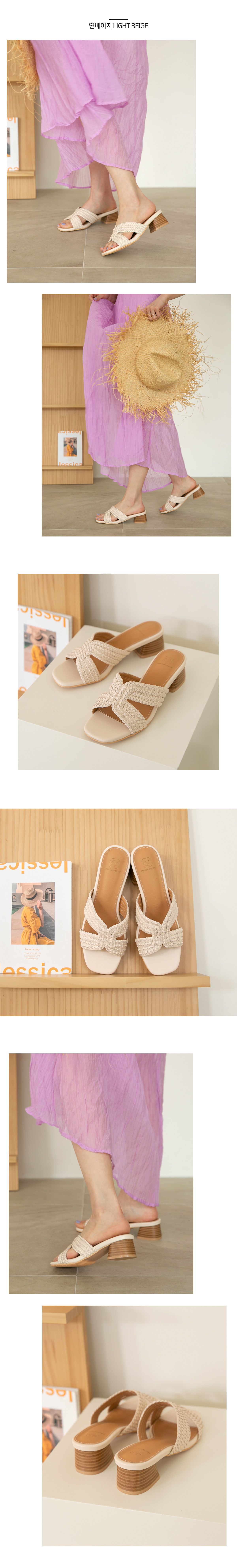 韓國 PINKELEPHANT - 編織H字拖鞋(5cm)-淺杏