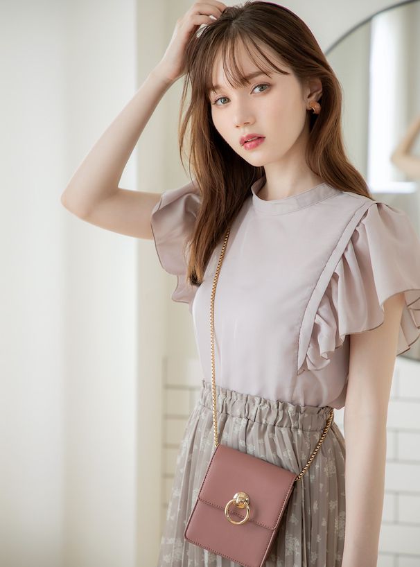 日本 GRL - 絕美後綁帶荷葉袖上衣-星塵粉