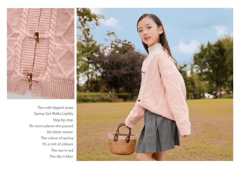 大口袋牛角扣針織毛衣外套-黃色