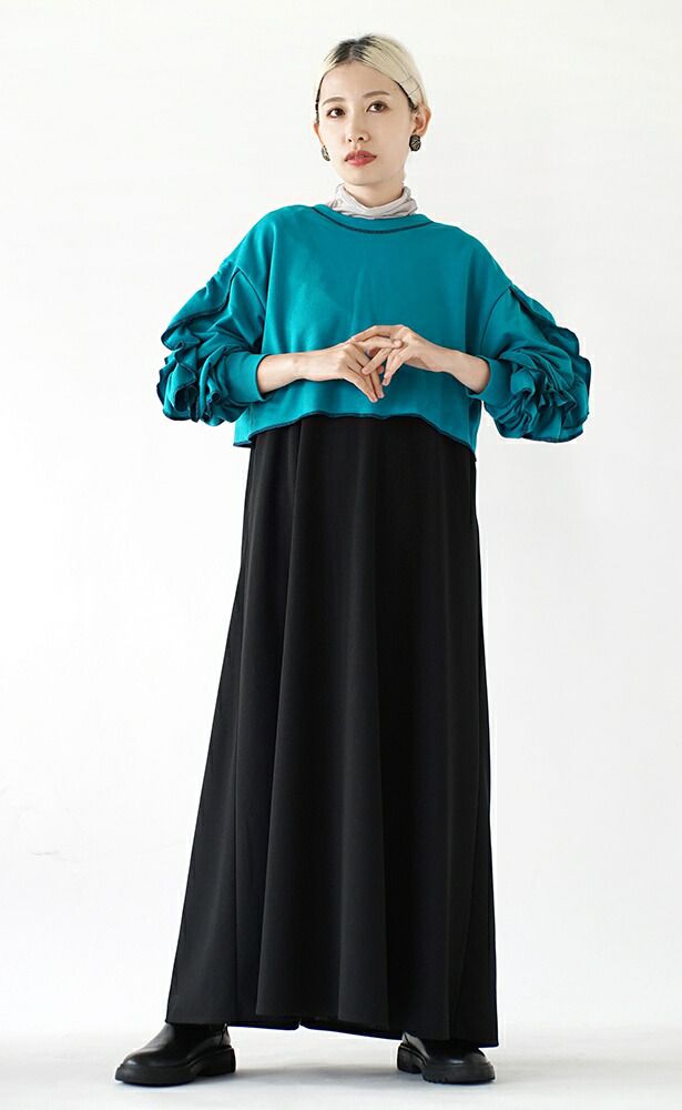 日本 zootie - 2WAY荷葉滾邊綁帶長袖罩衫-寶石藍