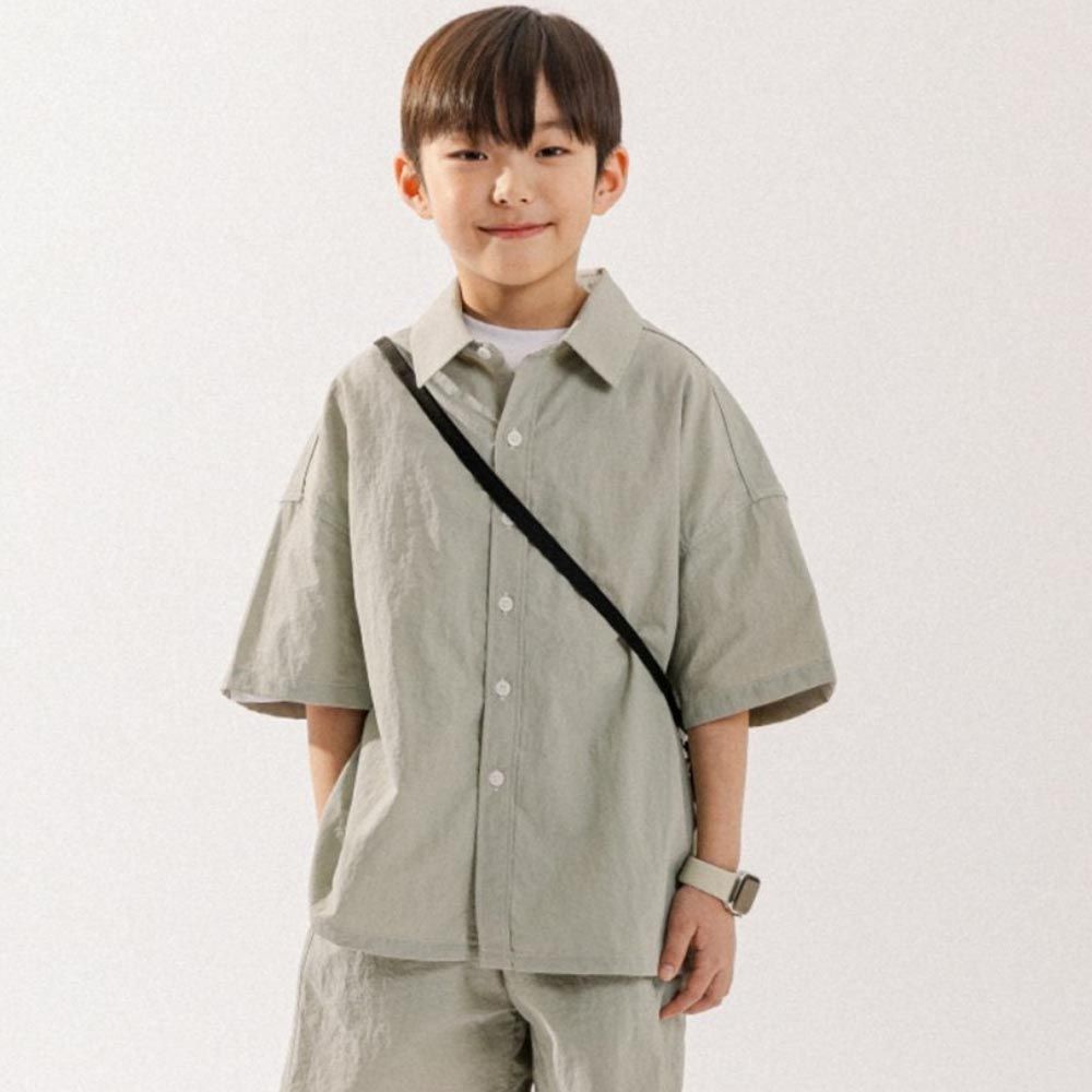 韓國 BUCKET LIST - 韓系落肩短袖襯衫/外套-灰綠
