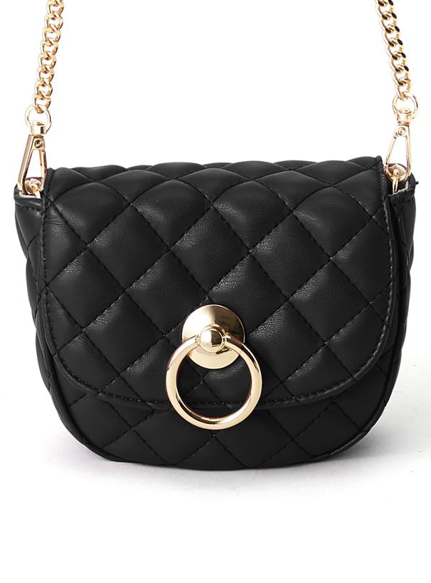 日本 GRL - 馬鞍形格紋金屬鏈小包/側背包-黑