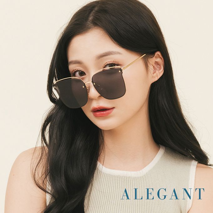 ALEGANT - 柔美氣質爵色黑貓眼設計金屬鏤空墨鏡│UV400太陽眼鏡