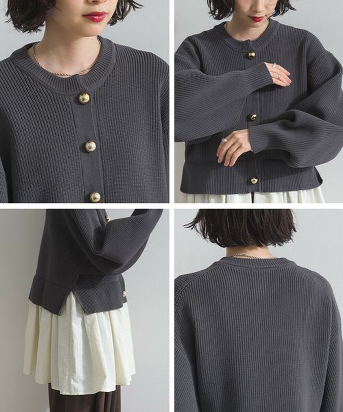 日本 ELENCARE DUE - 羅紋針織美型金扣層次長袖上衣-磚橘