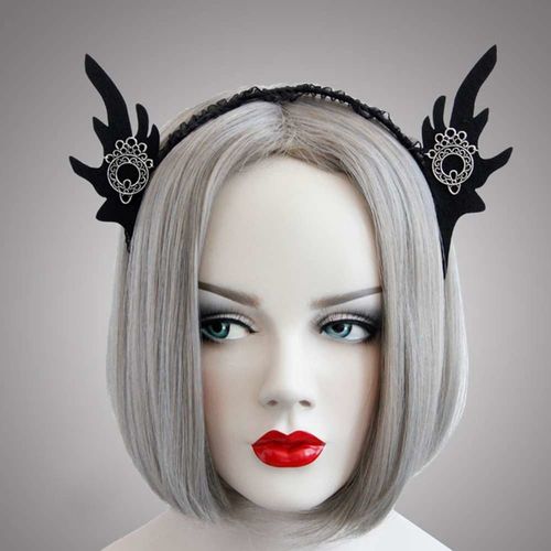 MODACore 摩達客 - 萬聖派對頭飾-哥德風黑色精靈耳蕾絲創意造型髮箍-單入