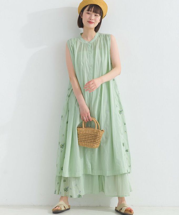 日本 Lupilien - 100%印度棉 優美植物側邊刺繡無袖洋裝-紫