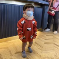 BABUYU - 純棉圓領針織長袖上衣-懶懶熊貓-紅褐色