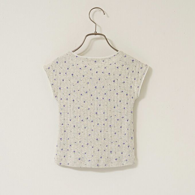 日本 Lycee mine - 100%棉 印花蕾絲滾邊短袖上衣-粉紅