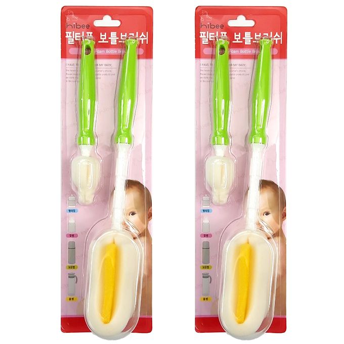 正韓 hibee - 極柔細水瓶/水壺/保溫瓶/奶瓶 萬用海綿刷+海綿隙縫刷_薄荷綠-HFB009G2(兩套)