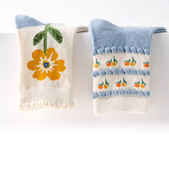 腳ㄚ子 - 幼/兒童棉質中筒襪 童襪 襪子 棉襪 兒童襪-黃色酢醬草