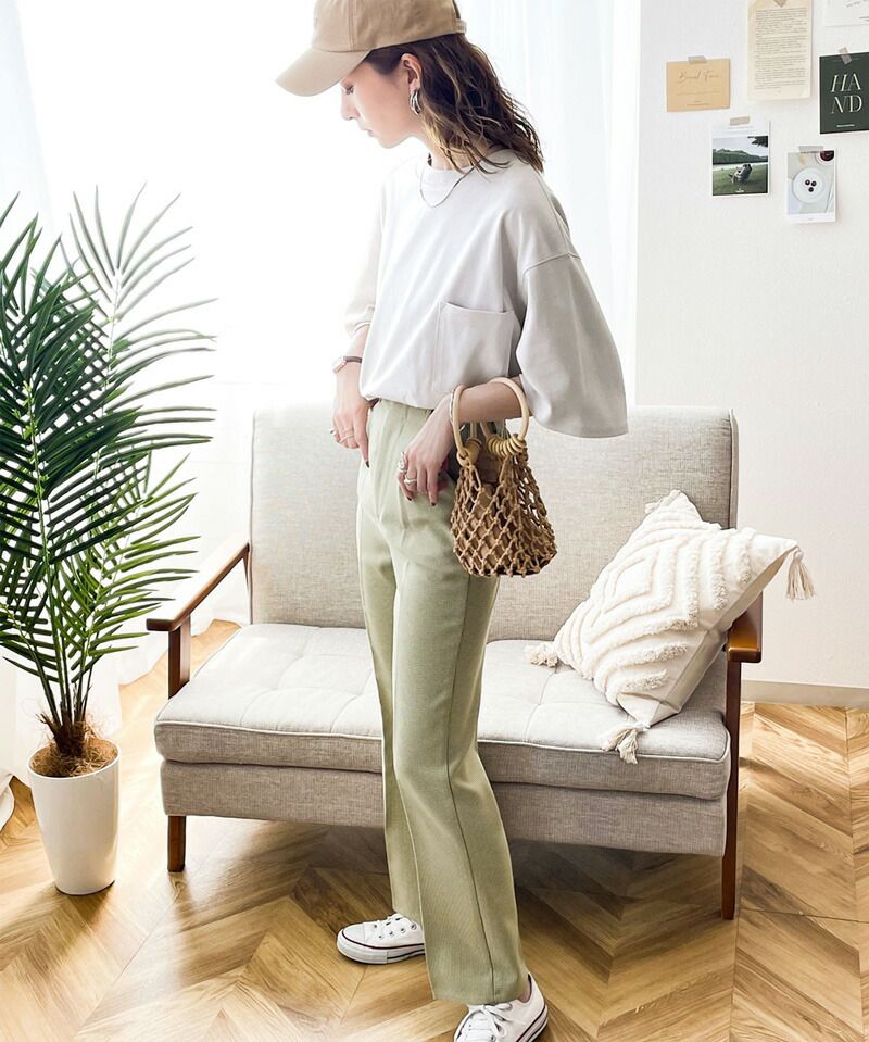 日本 Classical Elf - 100%美國棉厚磅落肩長版短袖上衣-藍綠