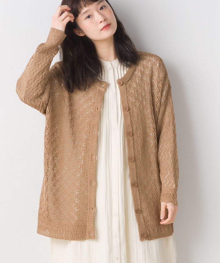 日本女裝代購 - 2WAY幾何鉤針編織薄外套-石墨灰