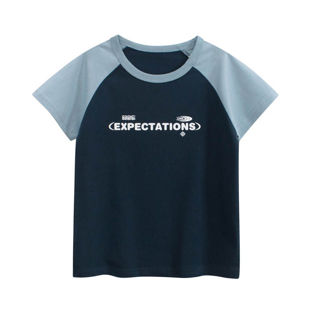 純棉短袖上衣-期待標語-藏青/藍