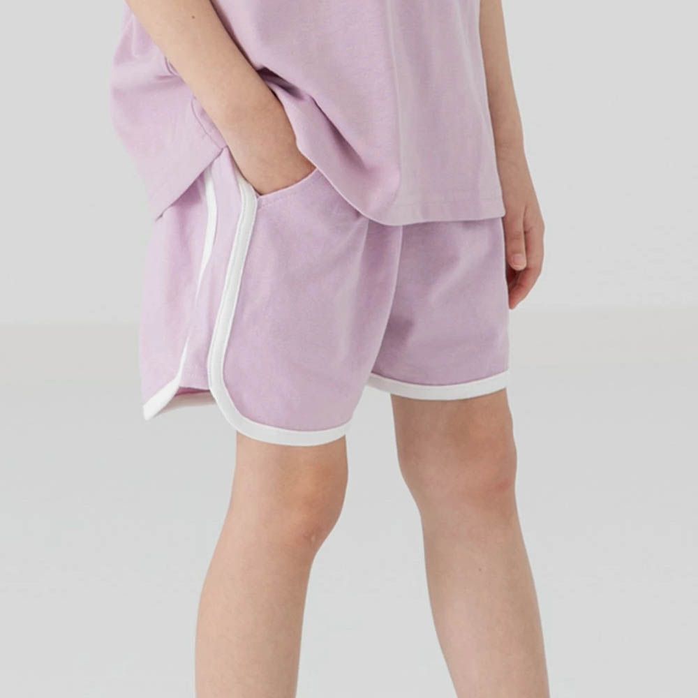 純棉運動風俏皮滾邊短褲-粉紫