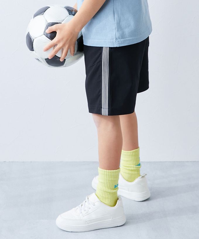 日本 devirock - 嫘縈舒適側邊條紋短褲-墨綠