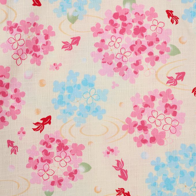 akachan honpo - 兩件式甚平-繡球花、金魚-淺卡其色