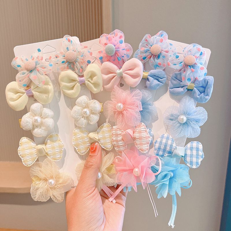 甜美網紗小清新布藝髮夾(10入組)-黃色