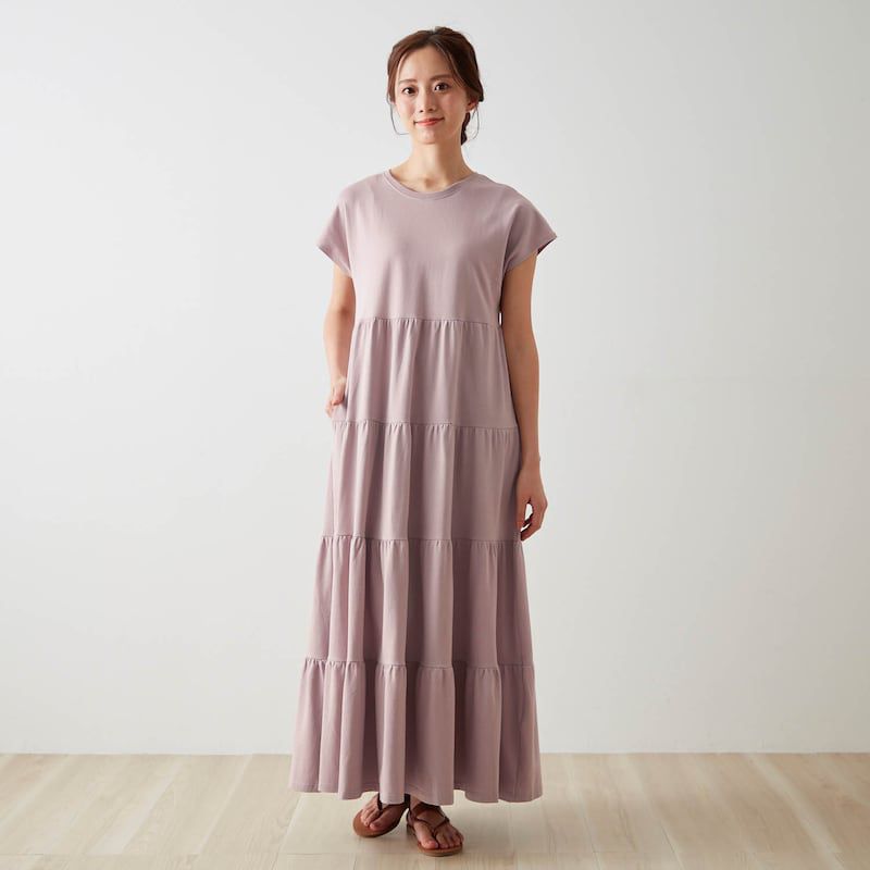 日本千趣會 - 優雅蛋糕層次法式袖洋裝(大人款)-綠卡其