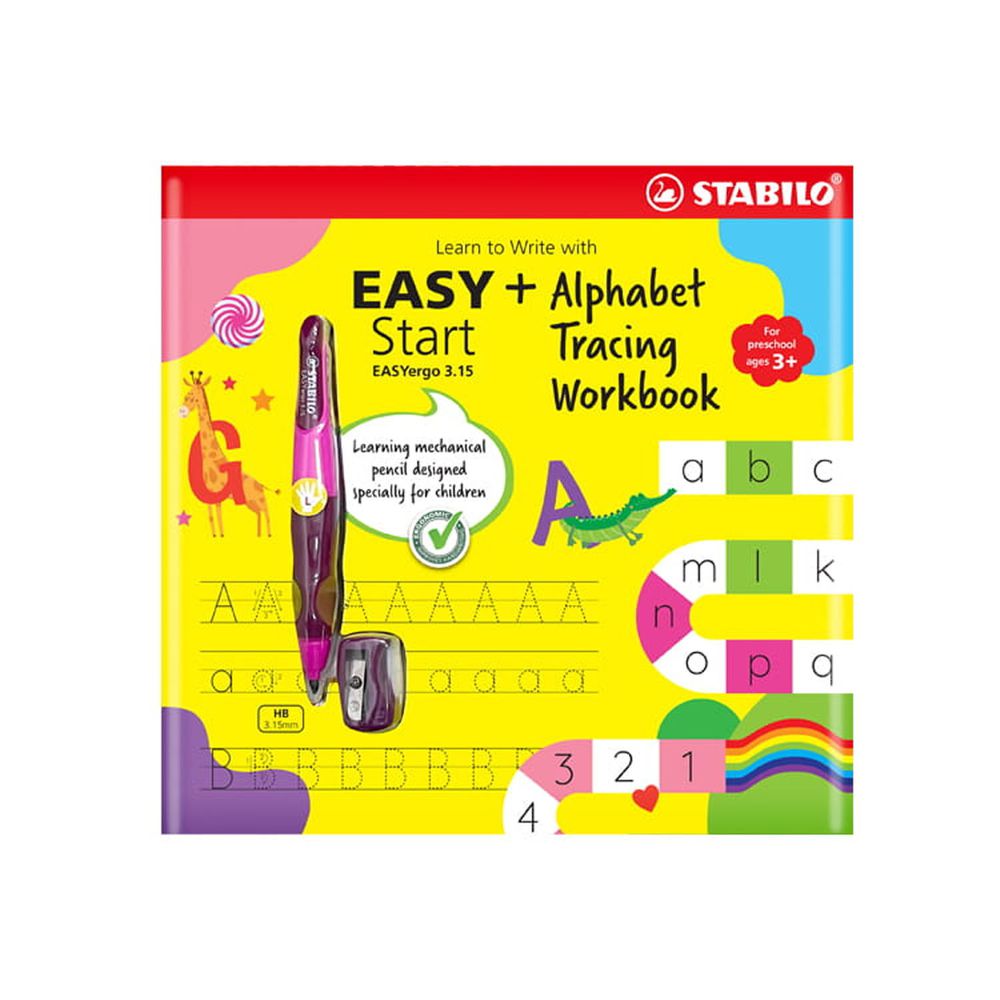 STABILO思筆樂 - EASYergo 3.15胖胖鉛自動鉛筆(粉紅/淡紫色)+原廠ABC書寫練習本 限量精裝套組(左手用)