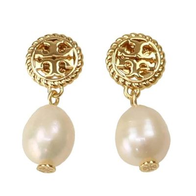 TORY BURCH - 珍珠造型雙T-LOGO耳環 (玫瑰金)