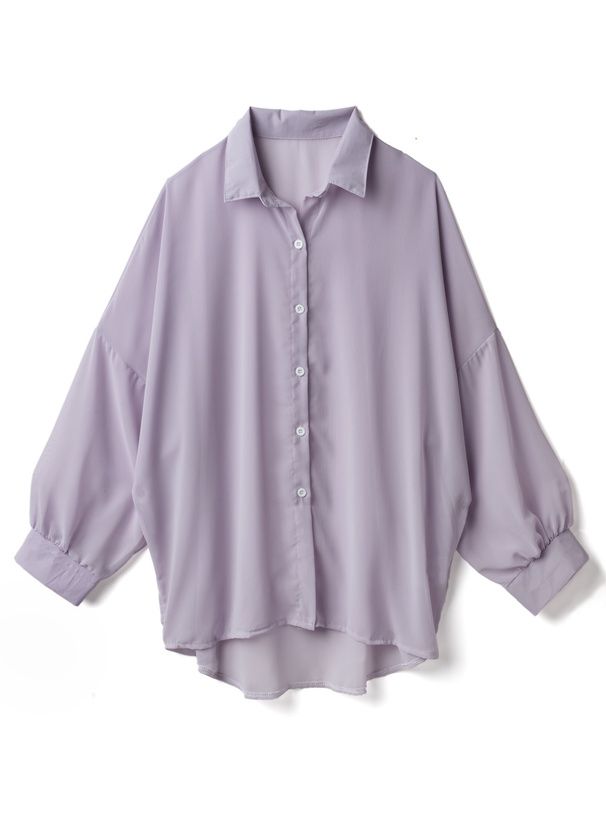 日本 GRL - 透明感氣球袖襯衫/罩衫-淺粉 (M)