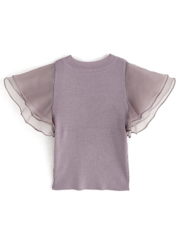 日本 GRL - 夢幻薄紗拼接圓領短袖上衣-天使白