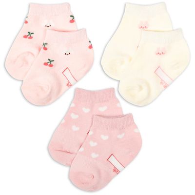 akachan honpo - 踝襪3雙組-兔子 櫻桃-粉紅色 (9~14cm)