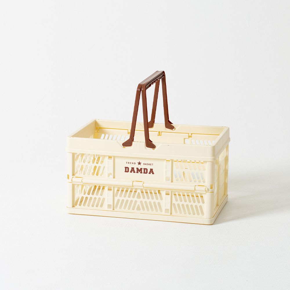 韓國 Damda - 折疊手提收納籃-中-象牙白-尺寸:38.5X25.3cm, 容量19L