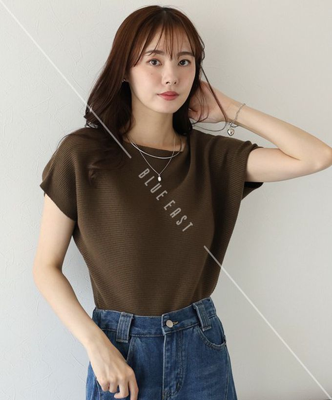 日本 BLUE EAST - 美型修身柔軟羅紋蝙蝠袖上衣-象牙