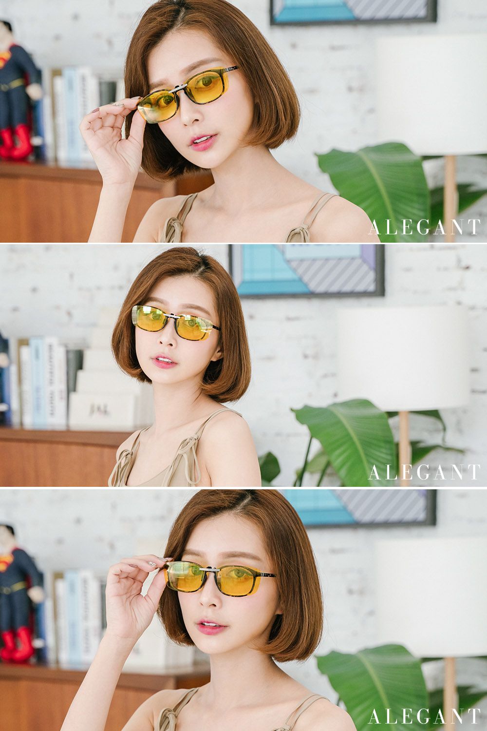 ALEGANT - 水仙黃鋁鎂合金夾式結構夜視防眩光偏光太陽眼鏡│UV400│車用夾片│外掛夾式鏡片│近視可戴外掛寶麗來墨鏡