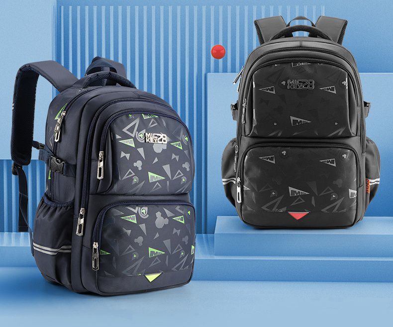 大容量多隔層減壓書包(胸扣)-幾何米奇28-黑色 (建議身高145-175cm)