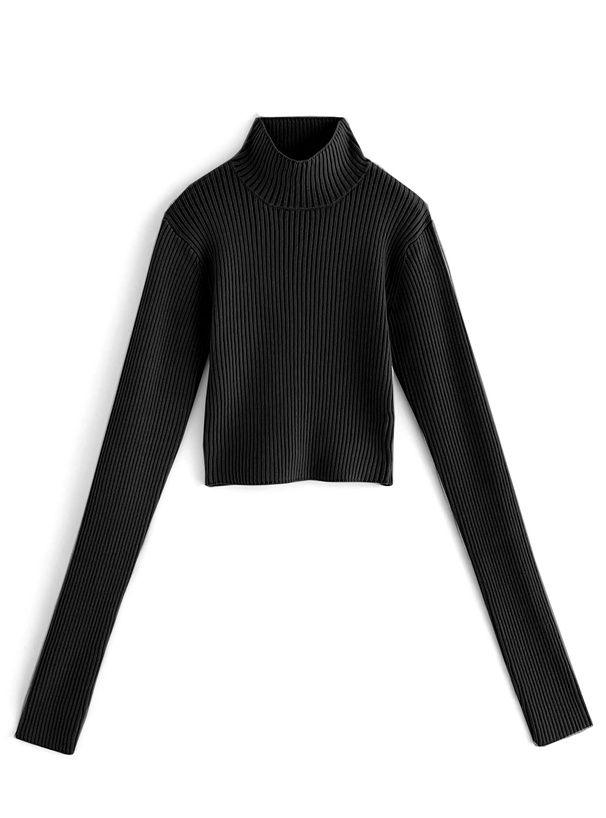 日本 GRL - 高領露指酷甜短針織上衣-黑
