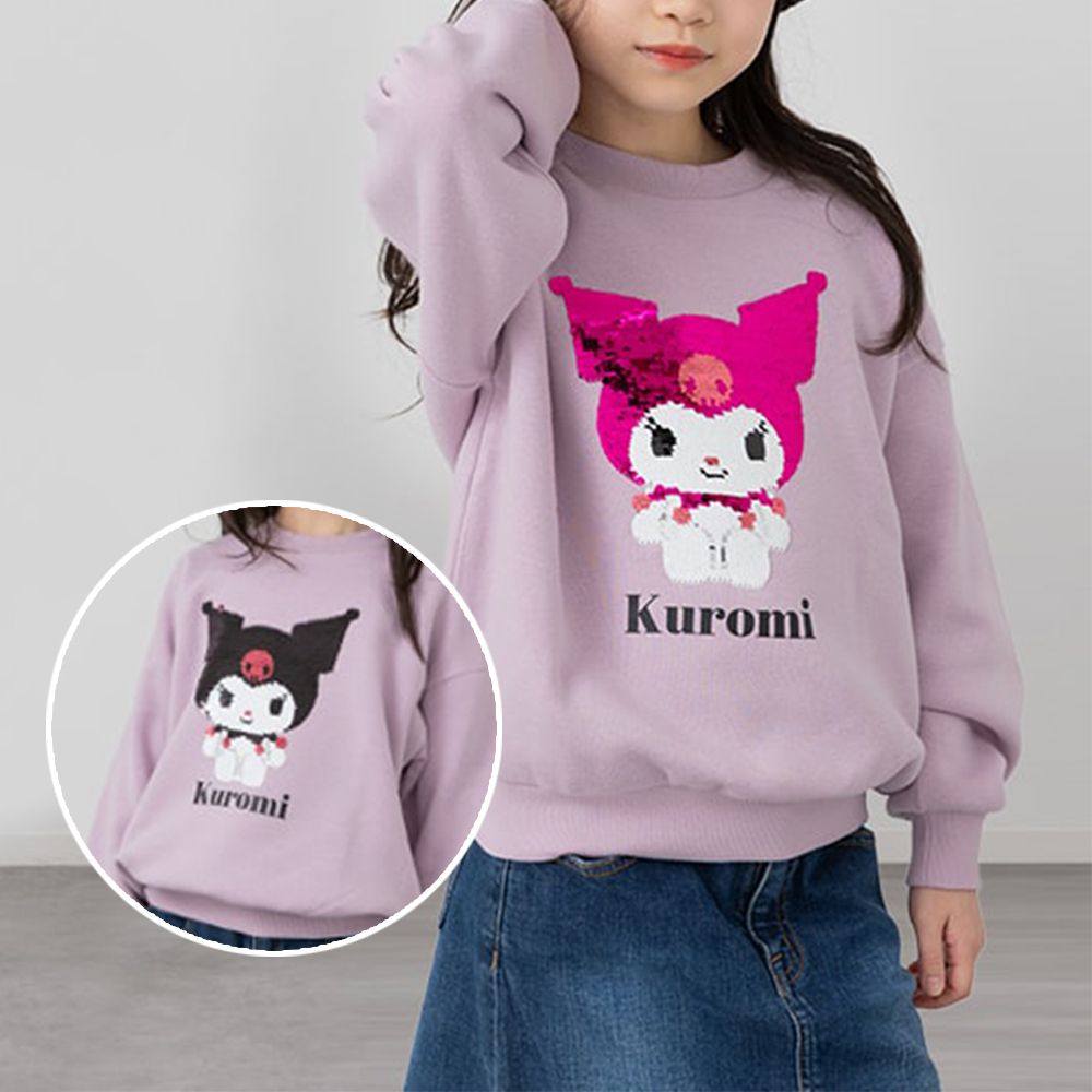 立體聯名角色裏起毛長袖上衣-亮片卡通人物酷洛米-紫