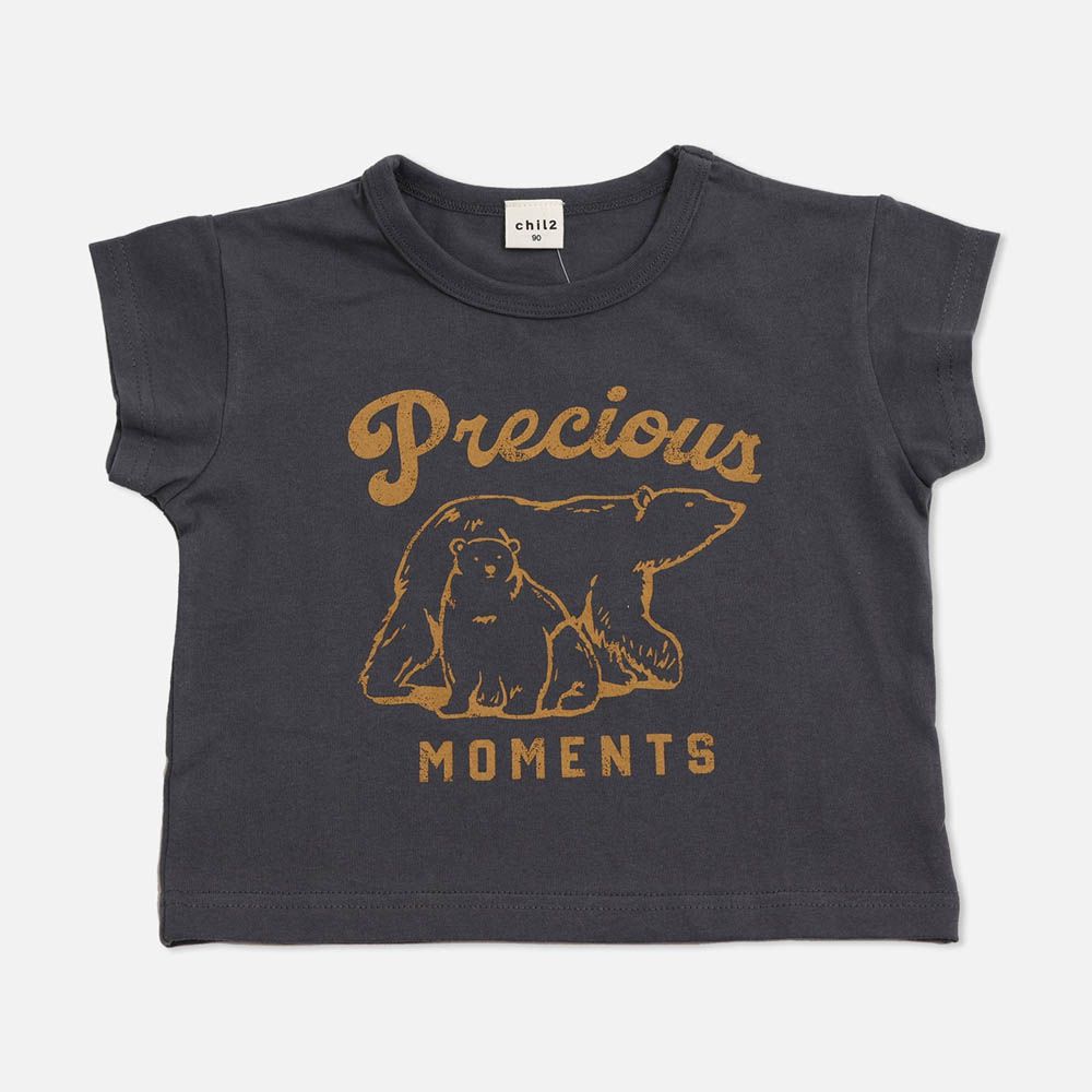 100%棉 定番印花短袖上衣-北極熊-炭灰