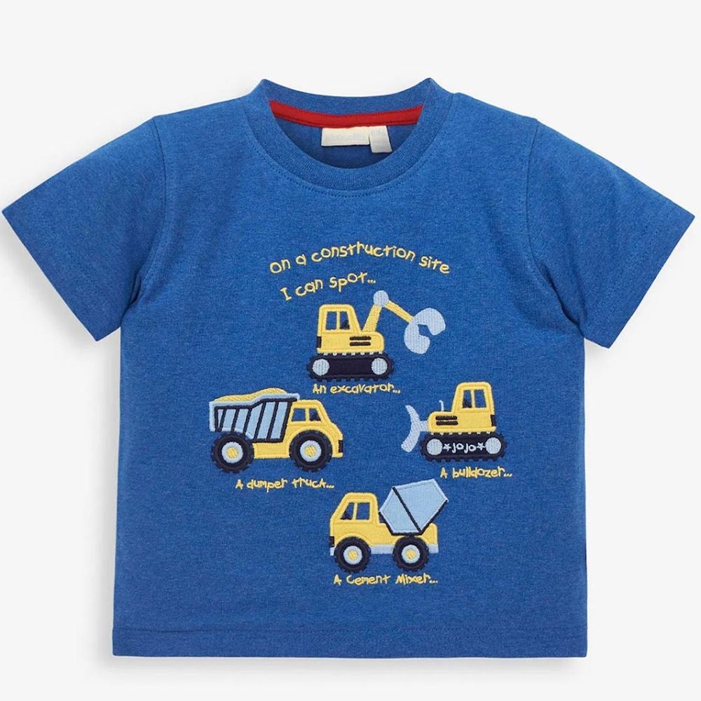 英國 JoJo Maman BeBe - 超優質嬰幼兒/兒童100％純棉短袖上衣/T-shirt/交通工具T-工程車隊