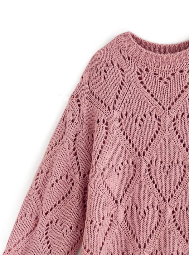 日本 GRL - 愛心鏤空針織上衣-粉紅 (F)