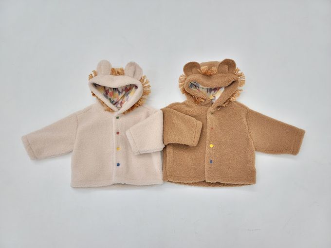 韓國 Mimico - 軟呼毛絨絨熊耳連帽外套-淺卡其