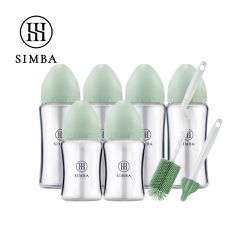 Simba 小獅王辛巴 - 省力洗瓶！蘊蜜質金玻璃寬口奶瓶極淨組-新生適用-綠沐
