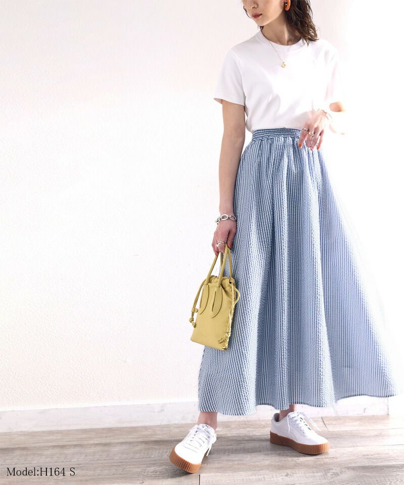 日本 Classical Elf - 春日休閒百搭長裙-直條紋-水藍