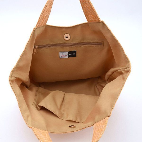 日本 COOCO - 微笑刺繡大容量手提包-淺灰 (21x25x12.5cm)