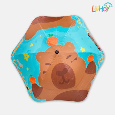 LOHOY - 兒童防戳圓角雨傘(兒童晴雨傘 圓角雨傘 防戳雨傘) (橙意水豚)