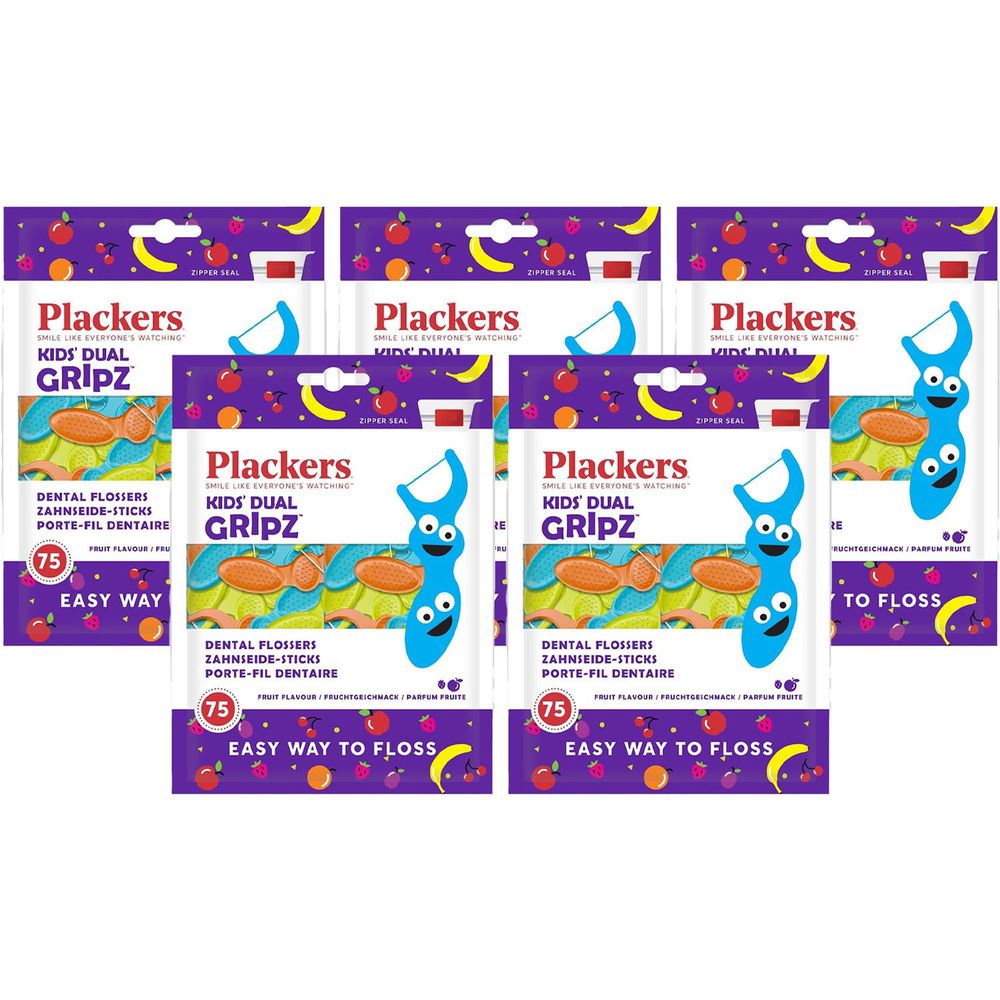 美國 Plackers 派樂絲 - 兒童果香含氟牙線棒-75入*5包入-共375支