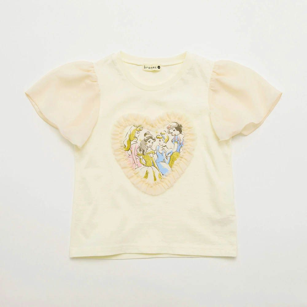 迪士尼限定 夢幻雪紡短袖上衣-公主大集合-米黃