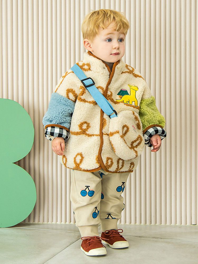 韓國Pimpollo - 恐龍刺鏽雙面實穿保暖外套-焦糖色