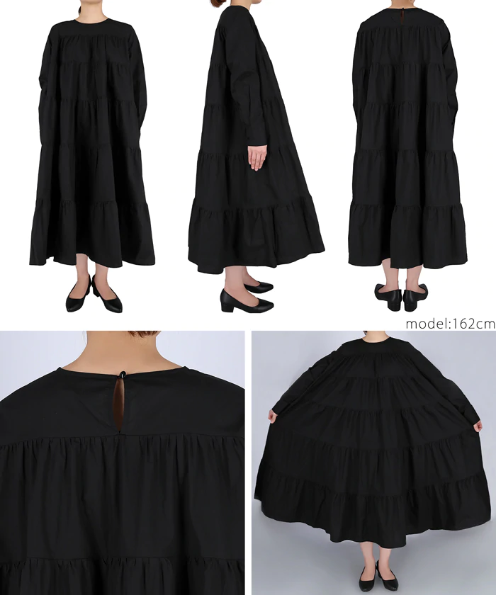 日本 COCA - 純棉氣質超寬鬆A字蛋糕層次長袖洋裝-紫