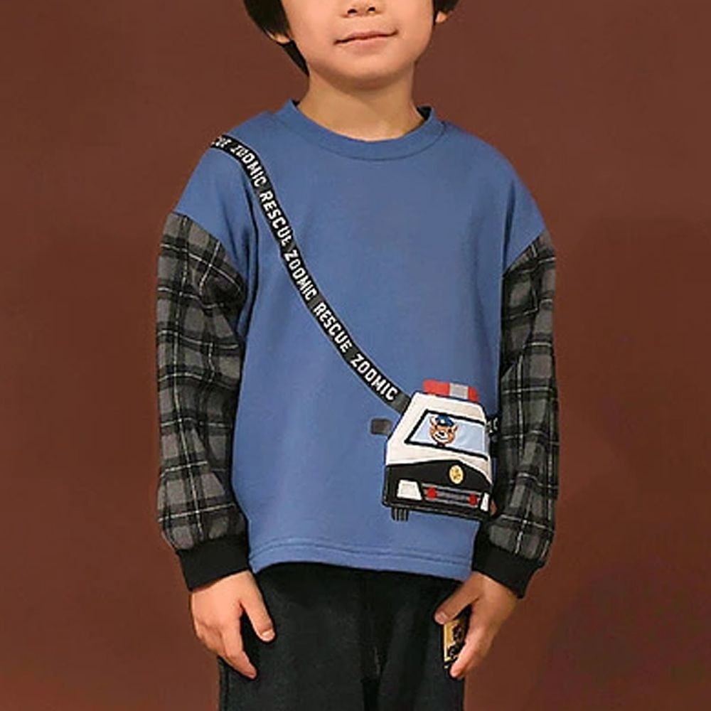 熊熊救援隊 車車口袋長袖上衣-警車-藍