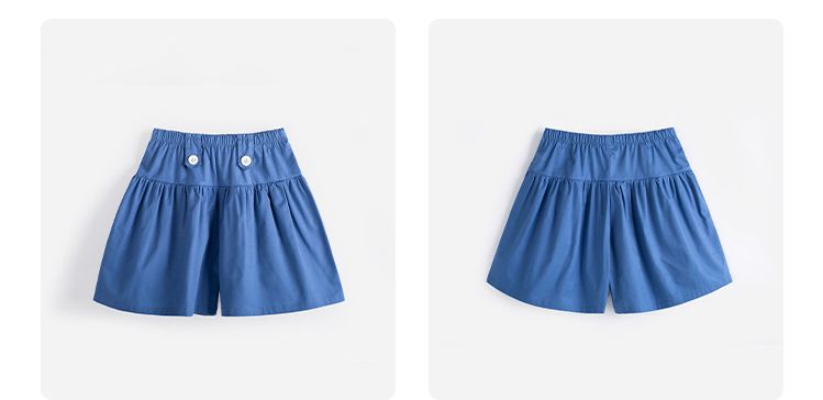 純棉腰鬆緊短褲-裝飾鈕扣-藍色
