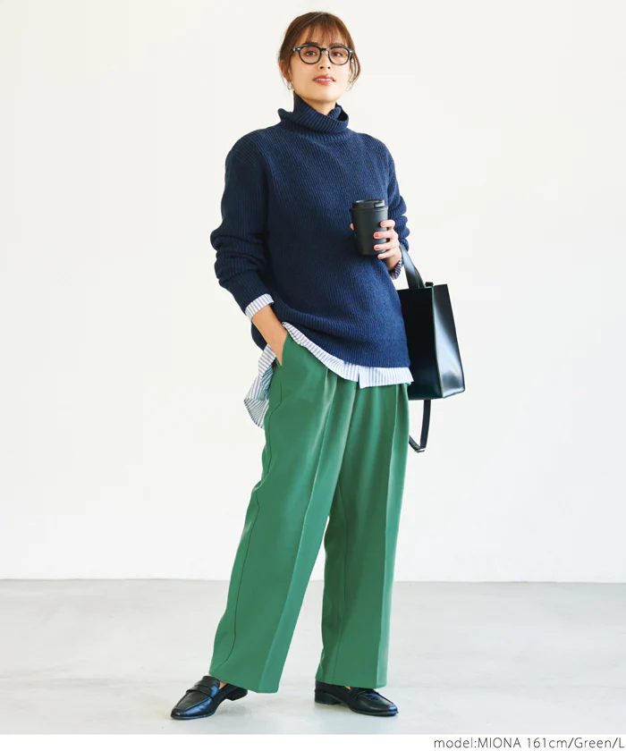 日本 COCA - 百搭垂墜感打摺西裝寬褲-淺鵝黃